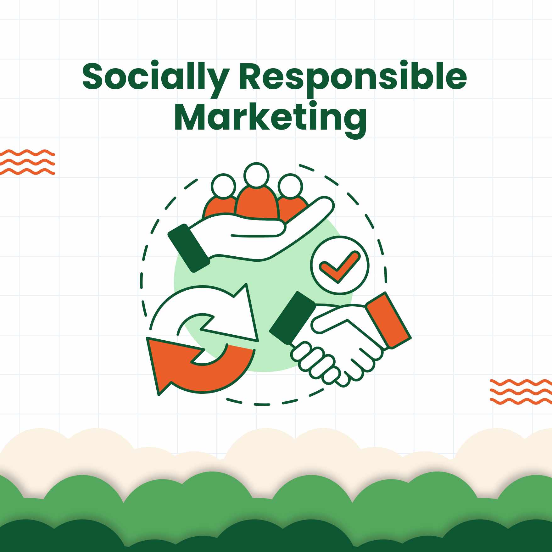 Conceptual visual of socially responsible marketing in action, with a brand inspiring community engagement.