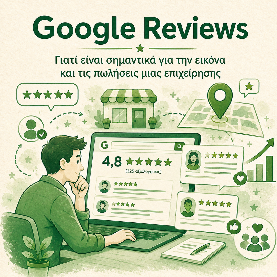 Google Reviews για επιχειρήσεις με αξιολογήσεις πελατών σε οθόνη υπολογιστή